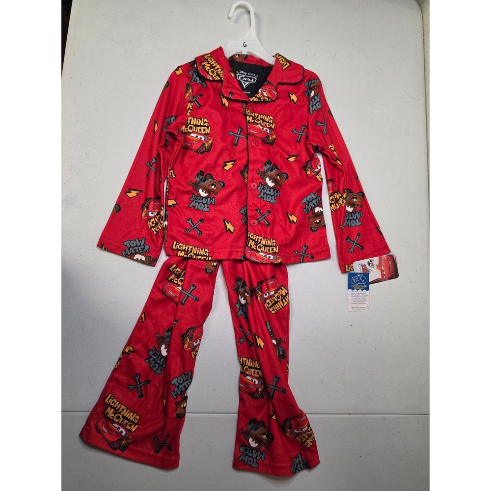 Disney Pixar Cars Lightning McQueen Tow Mater Fleece Pajama Set Red Kids Size 6